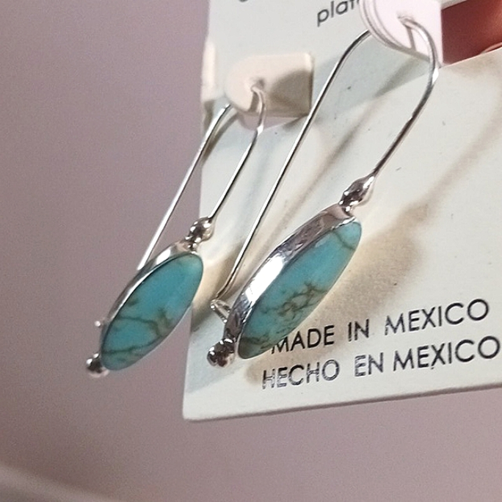 SEED & SAGE Sterling Silver Simulated Turquoise Drop Earrings Crafted In… - Picture 6 of 7